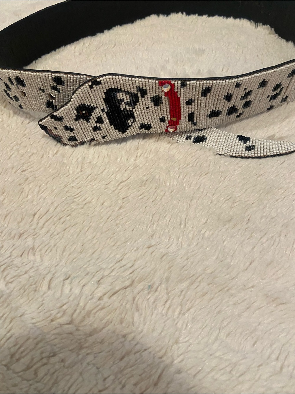 Vintage Mary B. Hetz Beaded Dalmatian Dog Leather Belt Black White